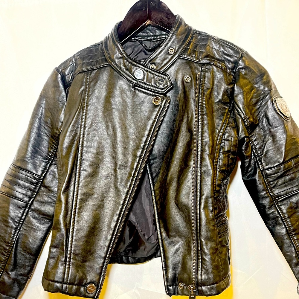 Urban Republic Girls Faux Black Leather Moto Jacket Size S 7/8